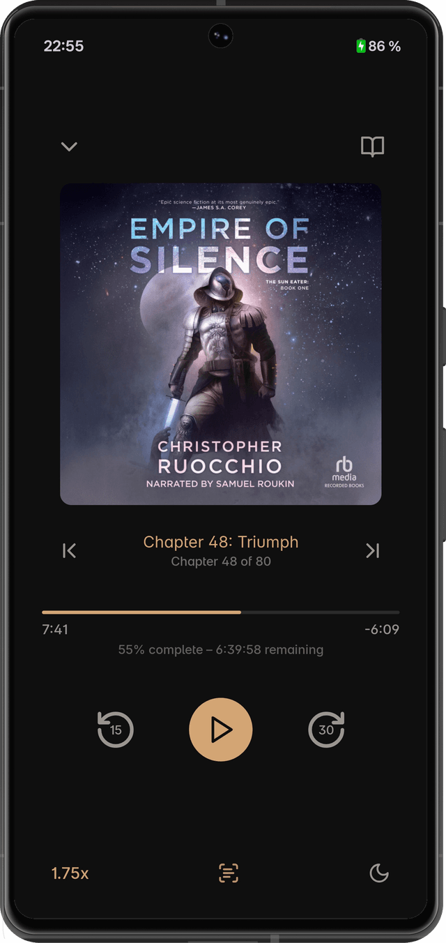 Earleaf audiobook player showing the now-playing screen